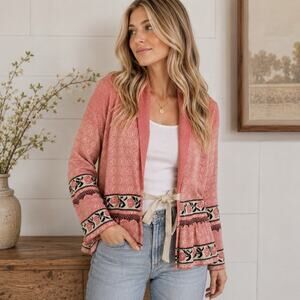 ODD MOLLY Canna Cardigan Fair Isle Peplum Ruffle Sweater 1 / Small NWT